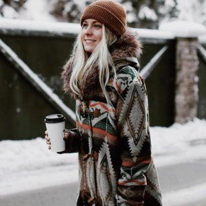 BB Dakota Bostwick Navajo Aztec Faux Fur Southwestern Blanket Jacket Coat M